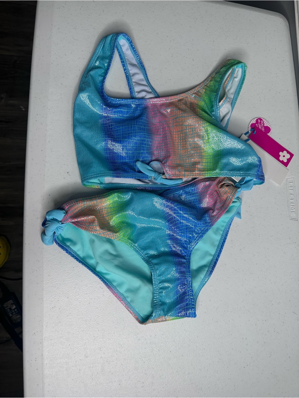 Limited Too Shimmery Rainbow Blue Two-Piece Girls' Bikini size 14-16.